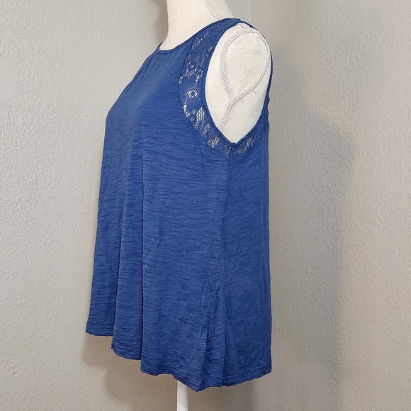 ✨️ Chaps Large Blue Lace Shoulder Sleeveless Tank Top - Picture 5 of 6